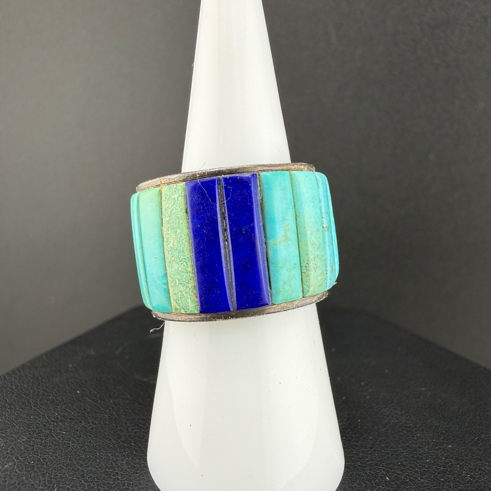 Vintage Navajo Randy Boyd Ring Sterling Silver Inlay Wide‎ Band 8 READ